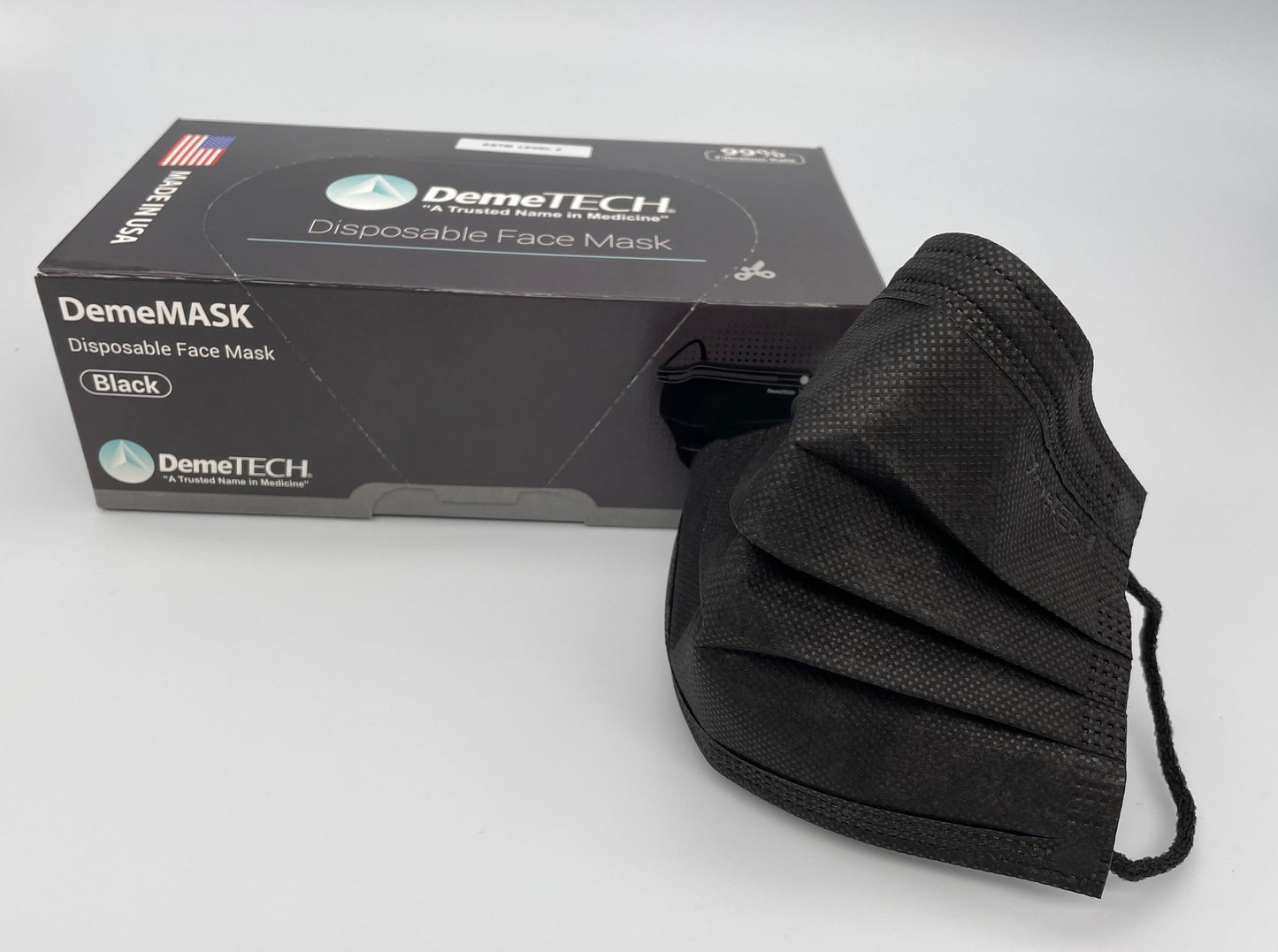 DemeMask-Black 3ply ASTM Level 3 Mask-MADE IN USA-50 per box