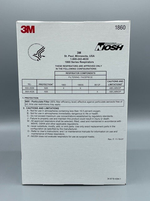 3M-N95-1860 Health Care Respirator and Surgical Mask-20 per box