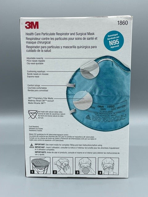 3M-N95-1860 Health Care Respirator and Surgical Mask-20 per box