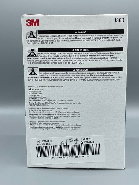 3M-N95-1860 Health Care Respirator and Surgical Mask-20 per box